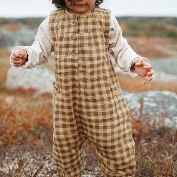 Brown Checkered Baby Romper - Picture 1 of 8